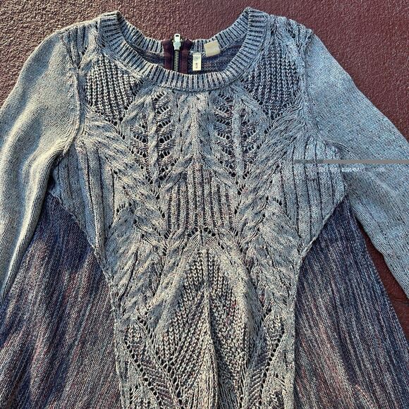 Anthropologie Moth Sweater Anita Cable Knit Rear Zip Pullover Long Swing S - Picture 3 of 6
